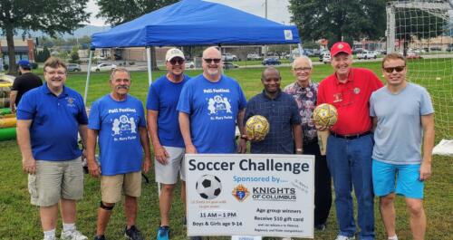 Many of the Knights that helped out to set up and run the soccer "shootout"